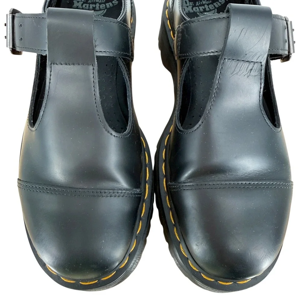 Dr. Martens Bethan Mary Jane T-bar Chunky Lug Platform Women 42 10 Smooth Black